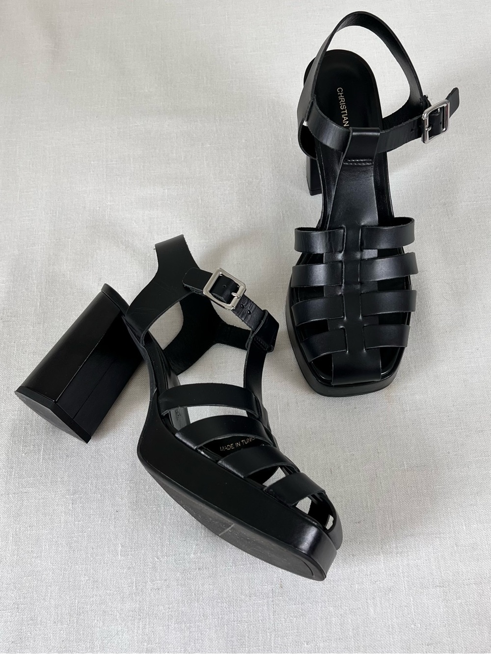 Leather Black Strappy Block Heel Platform Sandals - Women’s Emo / Goth Shoes